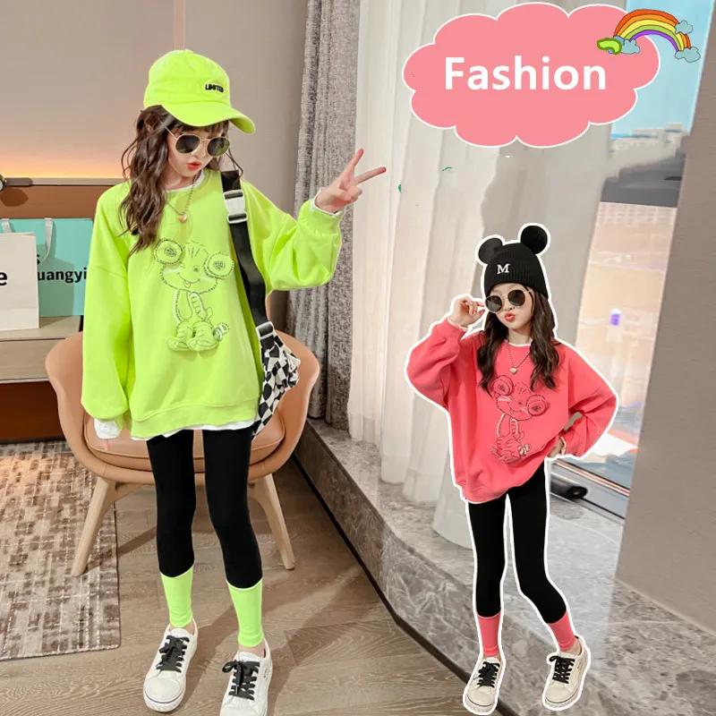 Spring Autumn Girls Clothes Sets Cartoon frog Sweatshirt + skinny Leggings Outfits 5 6 7 8 9 10 12 13 years Casual Kids Clothing