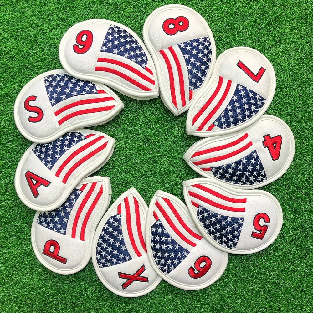 

CRESTGOLF Golf Iron Head Covers Set Iron Headcover Wedge Cover USA American Flag 10 Pcs/Set