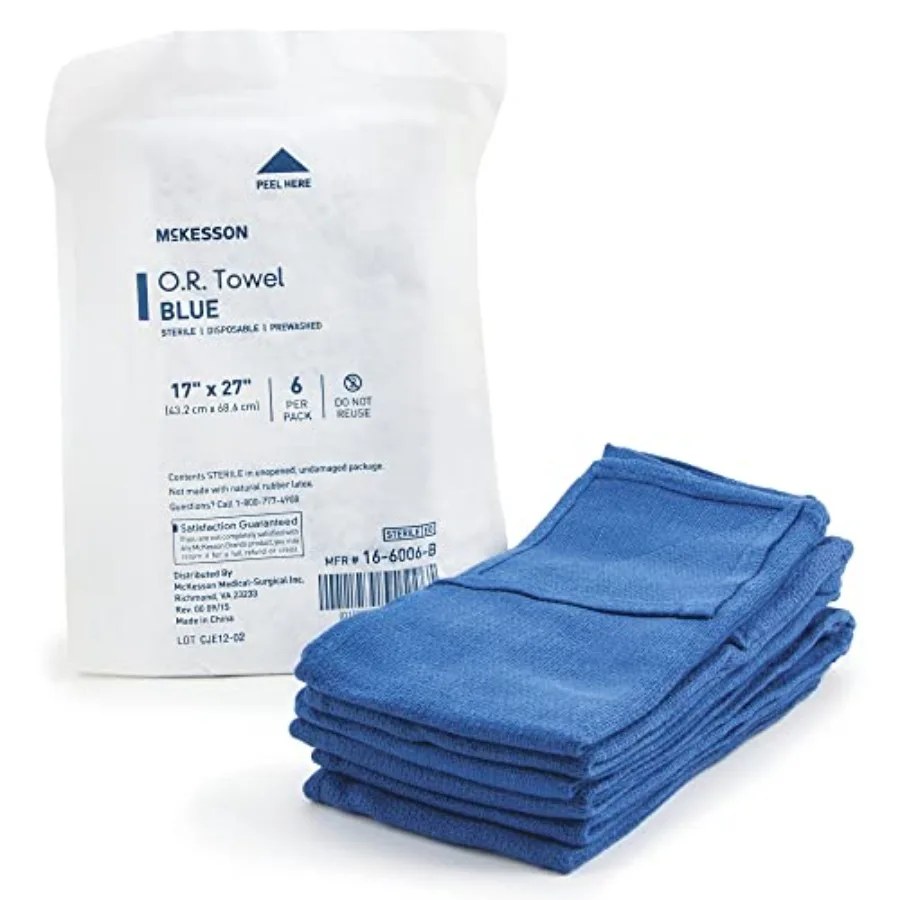 

McKesson Operating Room Towels, Sterile, Disposable, Pre-Washed, Blue, 17 in x 27 in, 6 Towels, 1 Pack