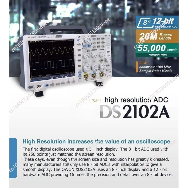 

XDS2102A 100MHz 12Bits High Resolution ADC 2-Channel Digital Oscilloscope Support for SCPI and Labview