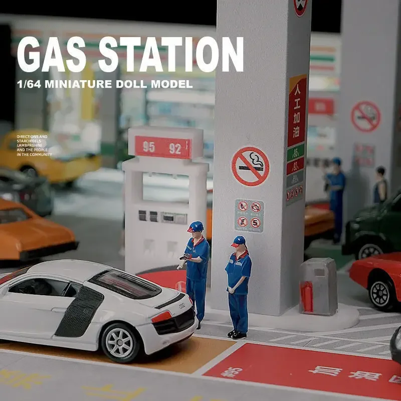 1/64 Scale Diorama Figure Model City Scene Gas Station Clerk Doll Display Figure Model Collection Toy Gift