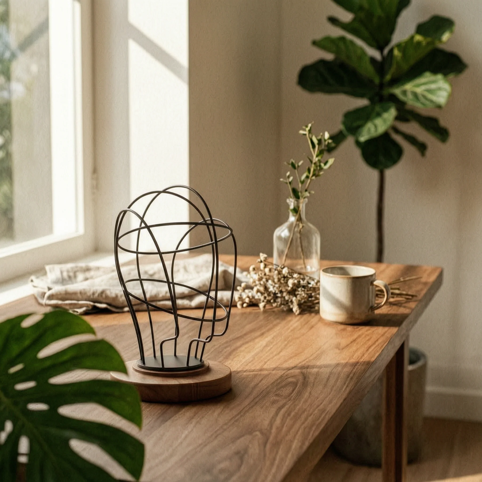 

Metal Hat Rack Wood Base Hat Display Holder Hairpiece Display Stand Strong Load Bearing Space Saving for Shop