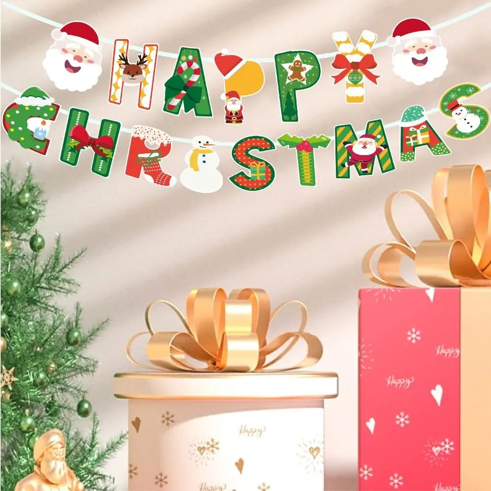 

Paper Christmas Banner Decorative Santa Claus Christmas Tree Elk Banner Funny Christmas Door Hanging Banner Garden
