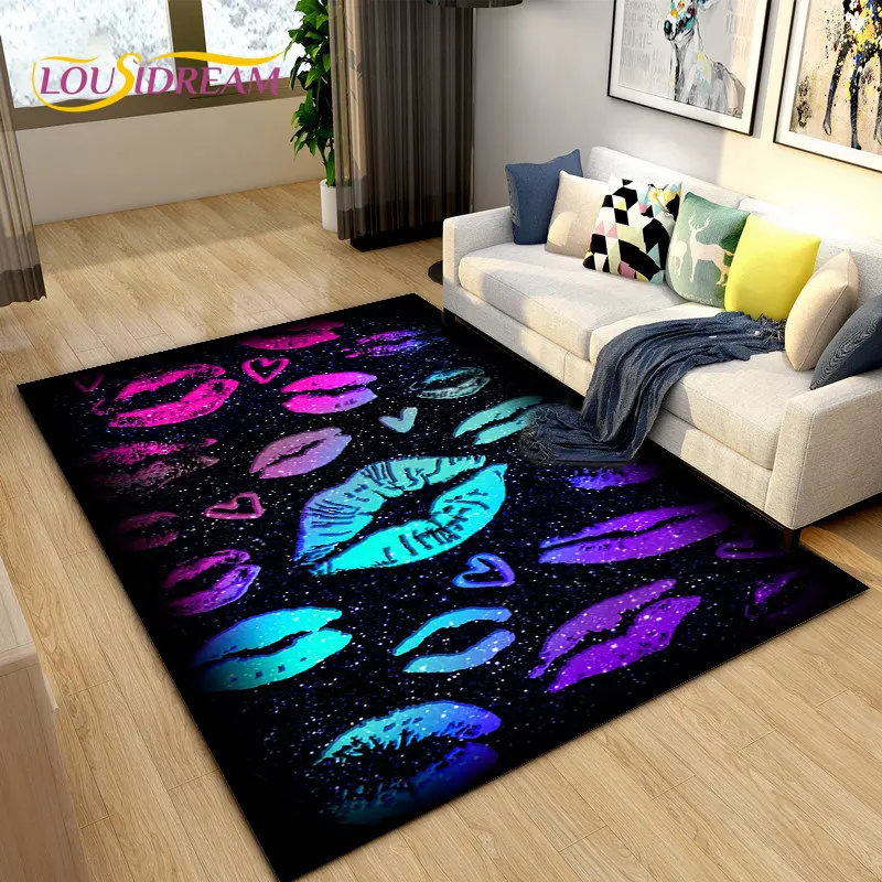 3D Sexy Lips Mouth Series Area Rug Large,Carpet Rug for Living Room Bedroom Sofa Doormat Decoration,kids Play Non-slip Floor Mat