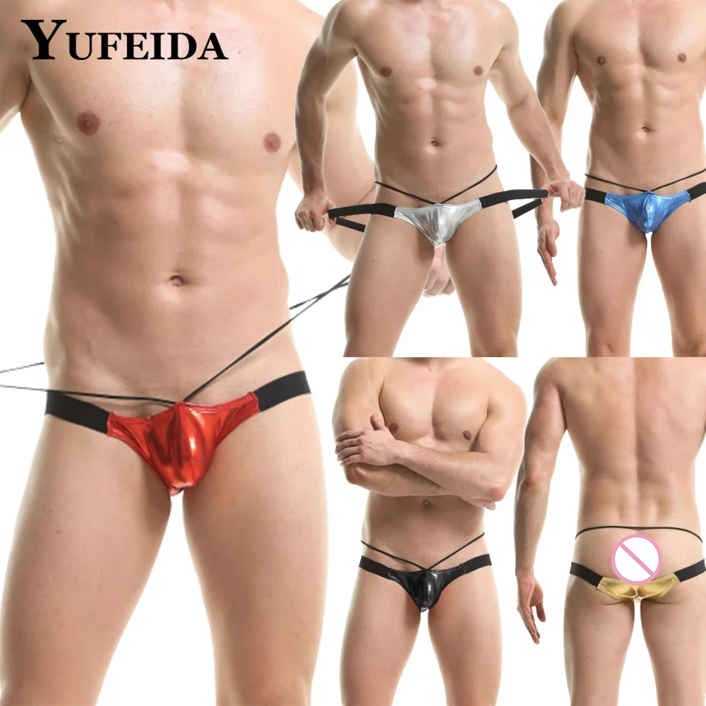 YUFEIDA 1/5pcs Men Jockstrap G-string PU Leather Underwear Male Double-ting Backless Thongs Man Sexy Open Butt Underpant Panties