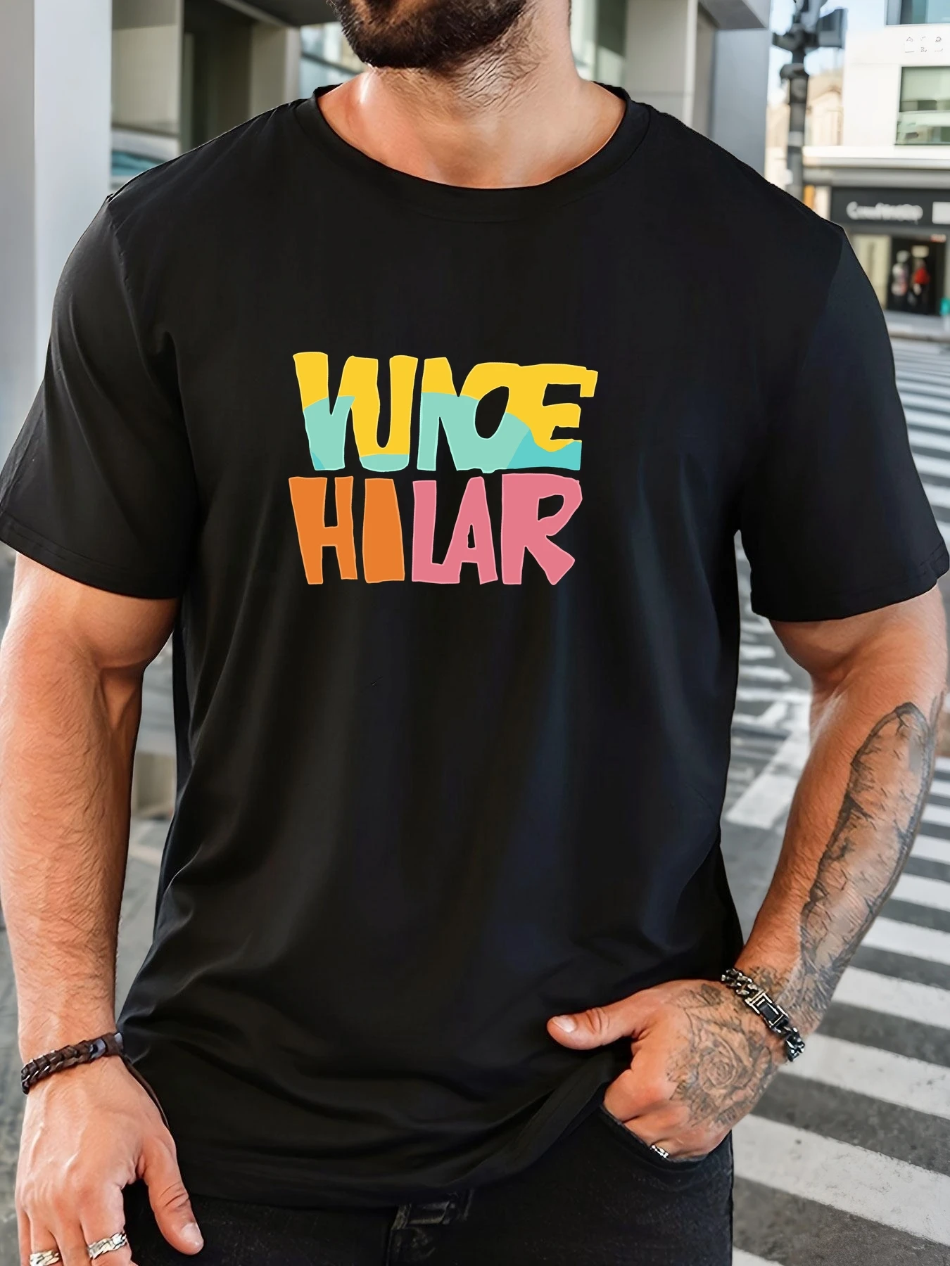 

Men's 100% Cotton Printed T-Shirt VINCE HILAR Pattern Summer Casual Oversized Round Neck Short Sleeve Comfortable Daily Wear Tee
