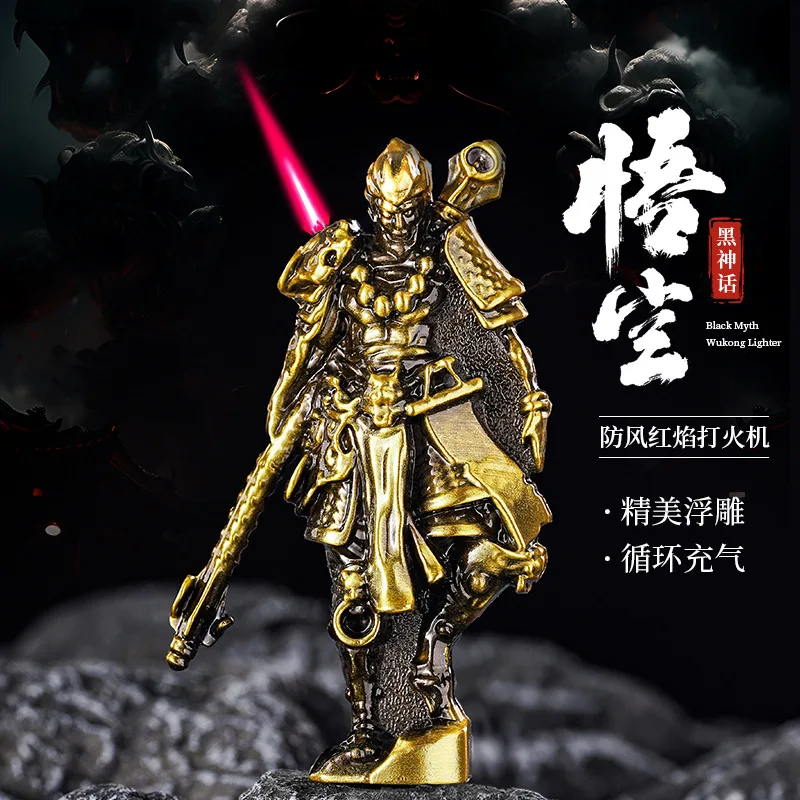 

New Relief Straight Forward Windproof Lighter with Dark Aesthetics and Awakened Firepower, Black Wukong Inflatable Lighter