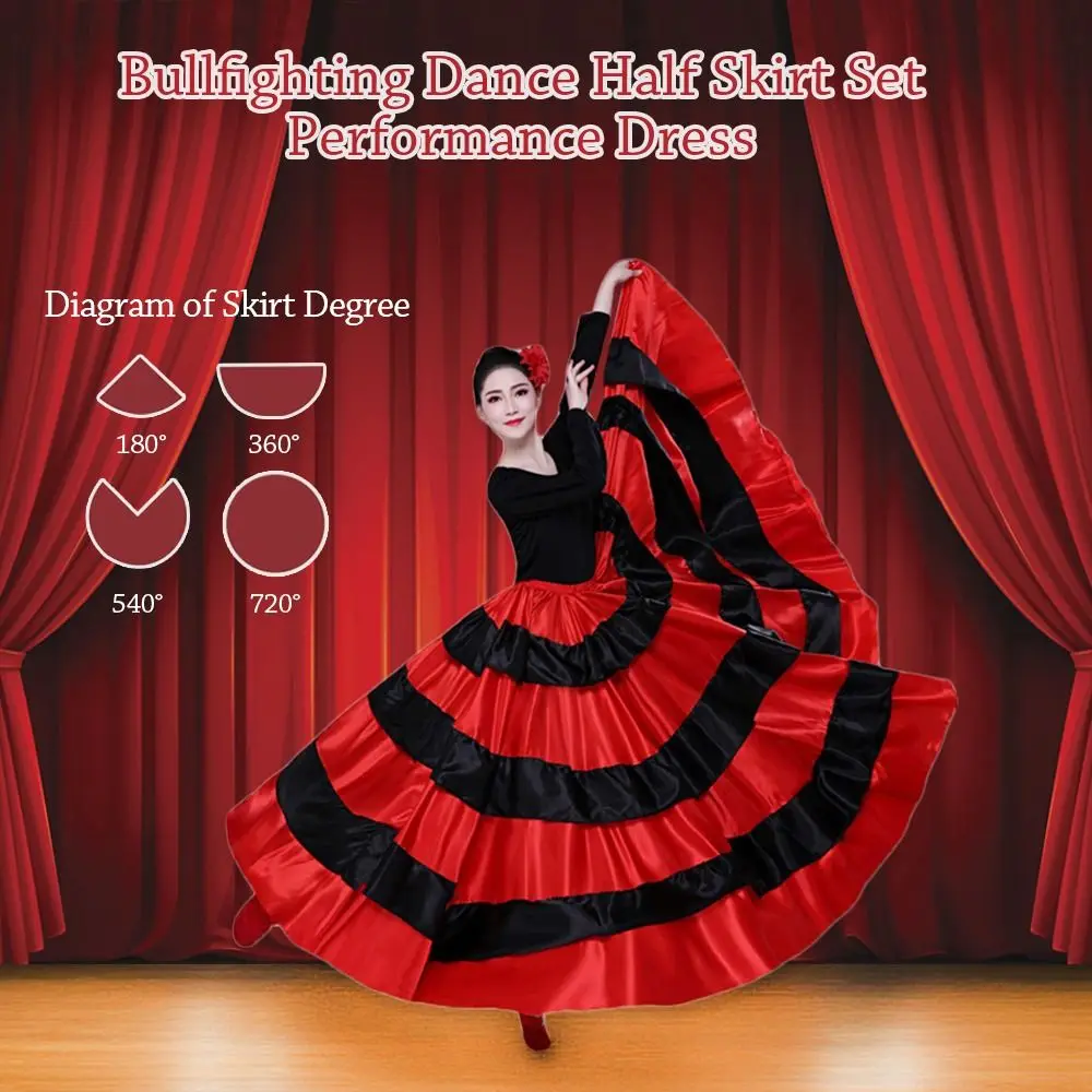 Przenośna, elegancka spódnica flamenco z satyny, gładka, idealna na imprezy, do tańca brzucha, kostiumy do tańca towarzyskiego, duża spódnica z szerokim zamachem dla kobiet.