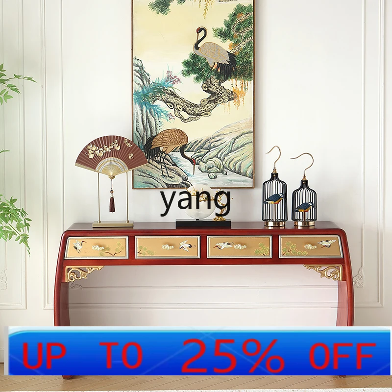 

LH new Chinese style all solid wood gold painted high-end strip case entrance table