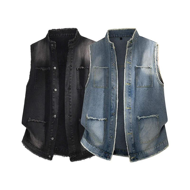 New  denim vest for men Personalized blazer horse collar backless shirt coat hoodie Trendy autumn style sleeveless top