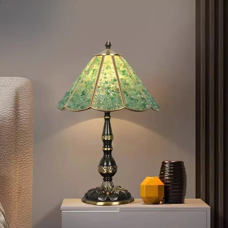 

French retro desk lamp American all-copper natural crystal bedroom bedside ambient light