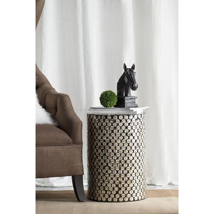 

D14x20 Cylindrical Garden Capiz Stool Accent Side Table Black Gold
