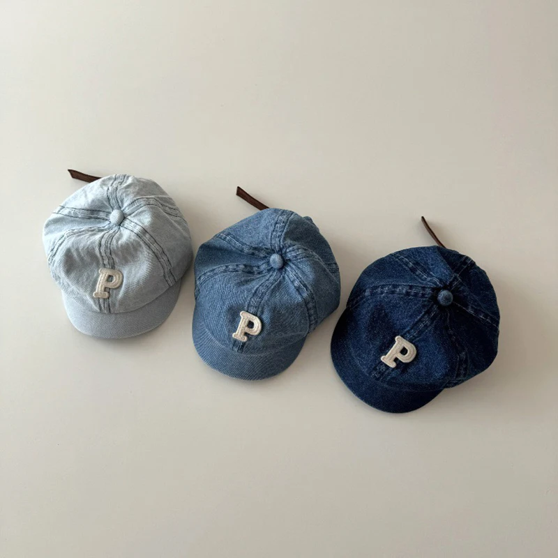 

Korean Denim Baby Baseball Cap Summer Short-brim Toddler Sun Hat Solid Color Letter Embroidered Kids Boy Girl Peaked Caps