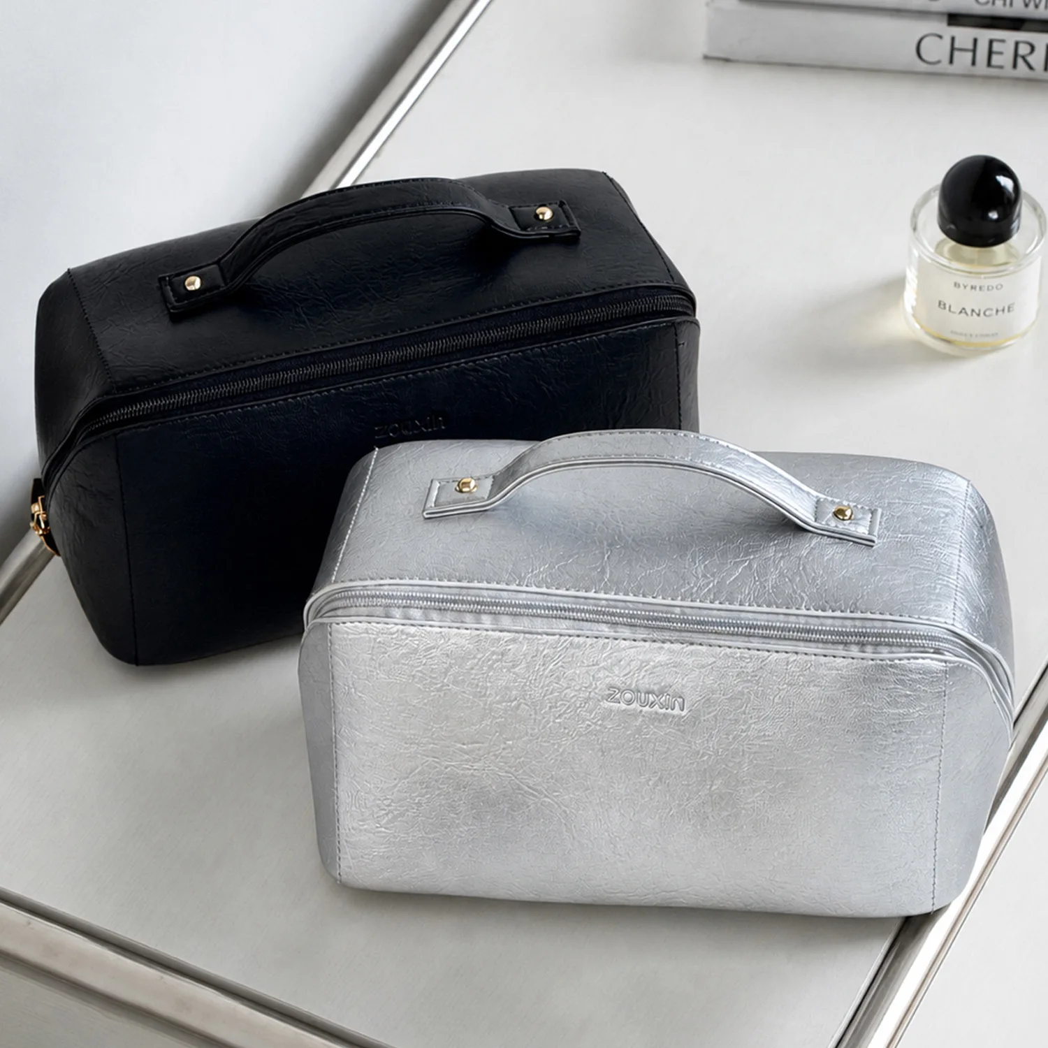 Texture PU Pillow Makeup Bag Thickened Waterproof Multi Layer Large Capacity Travel Cosmetics Washroom Storage Bags Handbag