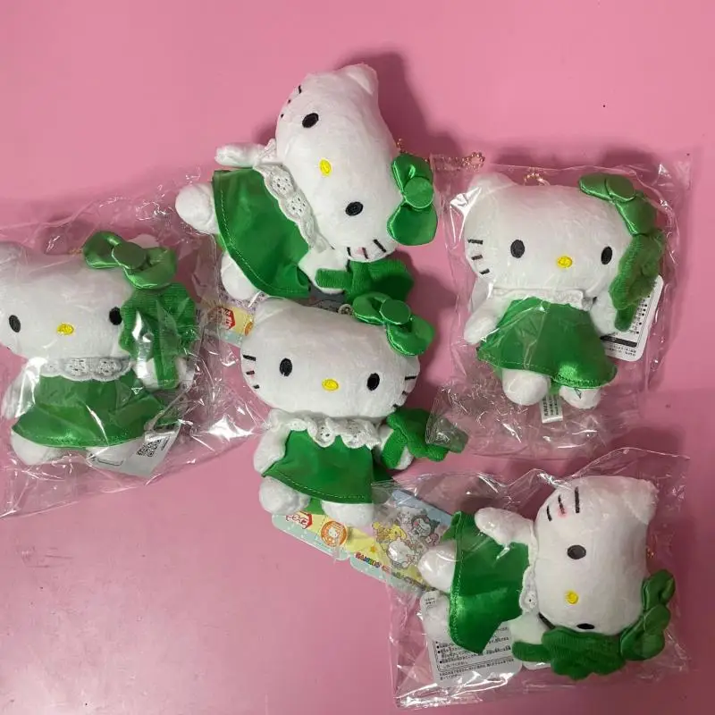 Hello Kitty Portachiavi in peluche Sanrio Cartoon Trifoglio Kt Gatto Peluche Ciondolo Peluche Anime Borsa periferica Cerniera Decorazione Regali