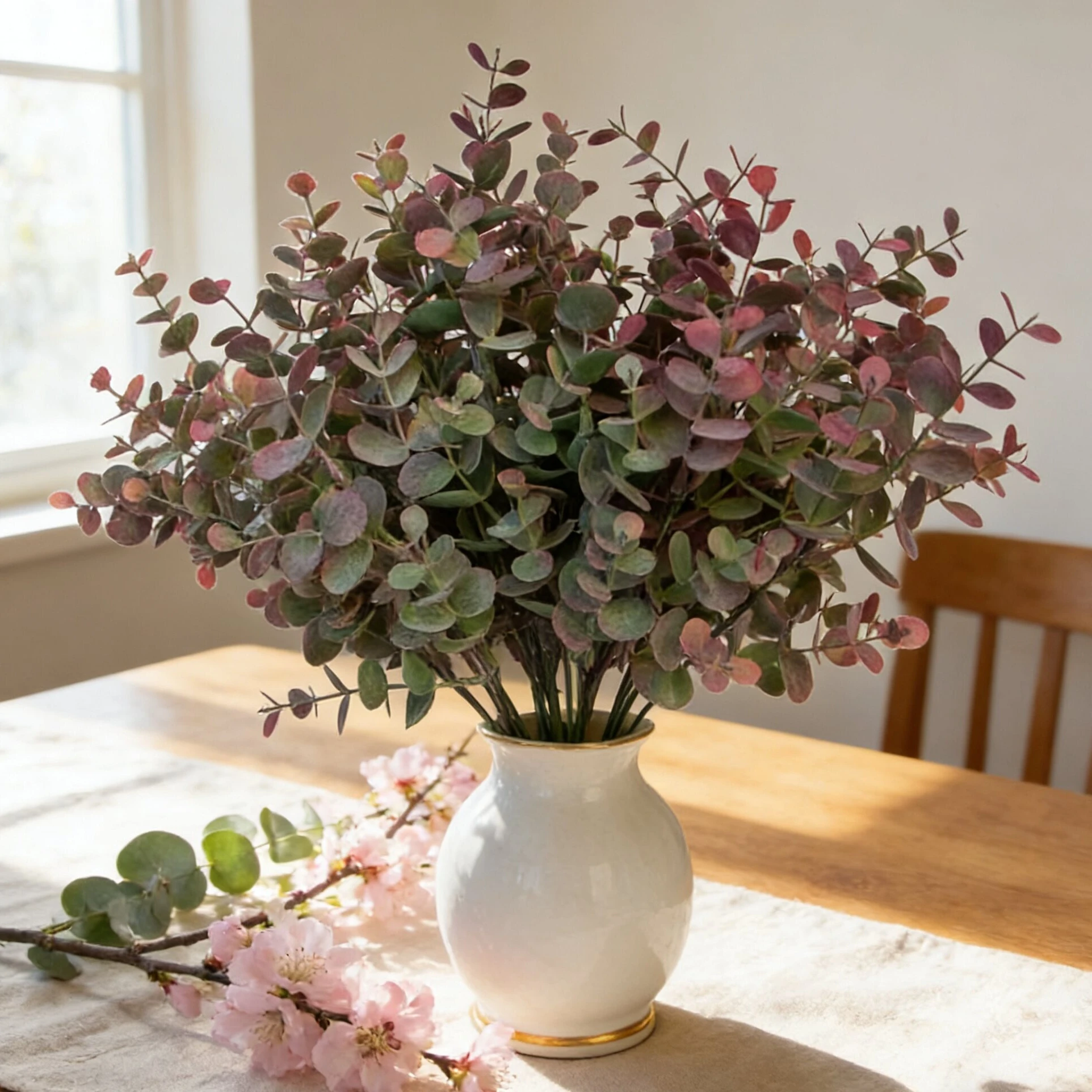 Künstliche Plastikpflanzen Blätter Grüner Eukalyptus-Zweig Garten Vase Heim Zimmer Valentinstag Hochzeit Kranz Deko Geschenk Kunstpflanzen