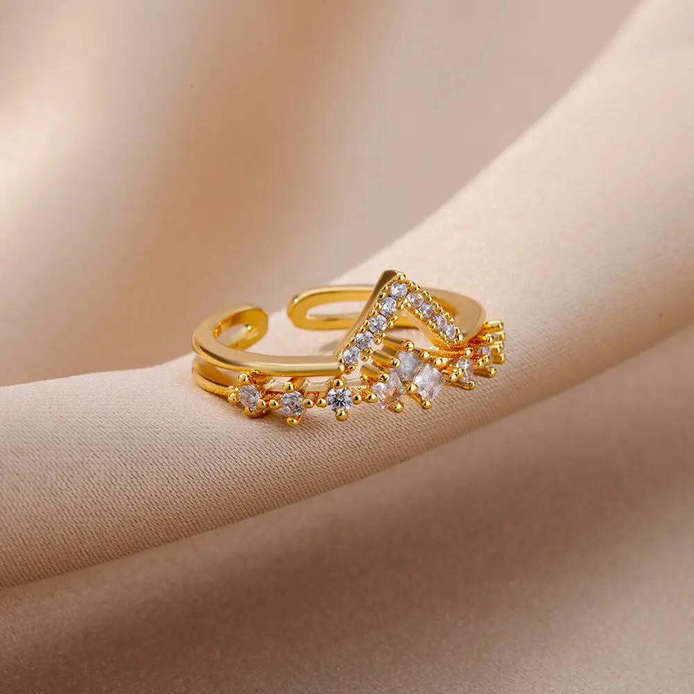 Imagen 7: Anillo de princesa de ensueño para mujer, Serie de corona, anillos de flores ajustables, joyería de boda de compromiso para mujer, gemas rojas de corazón, Bijoux, regalos de amor