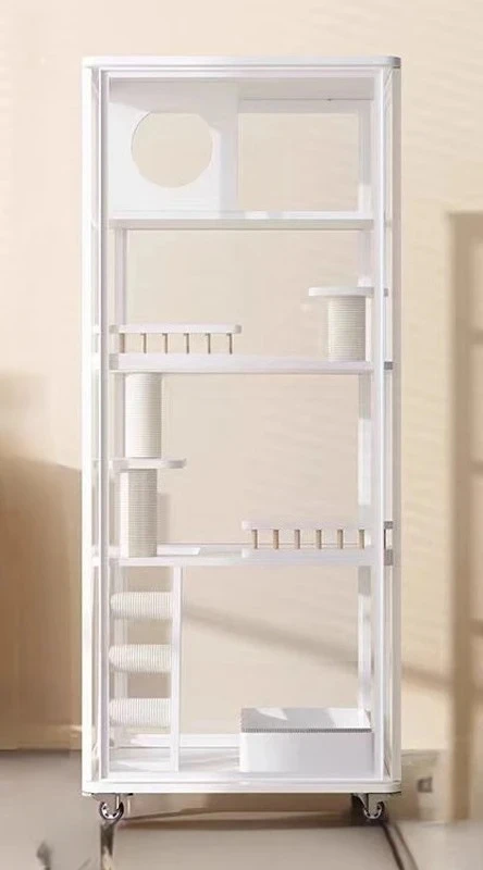 

Панорамная стеклянная вилла для кошек, бытовой ящик для кошачьего туалета из цельного дерева, встроенный кошачий дом, роскошное гнездо в помещении