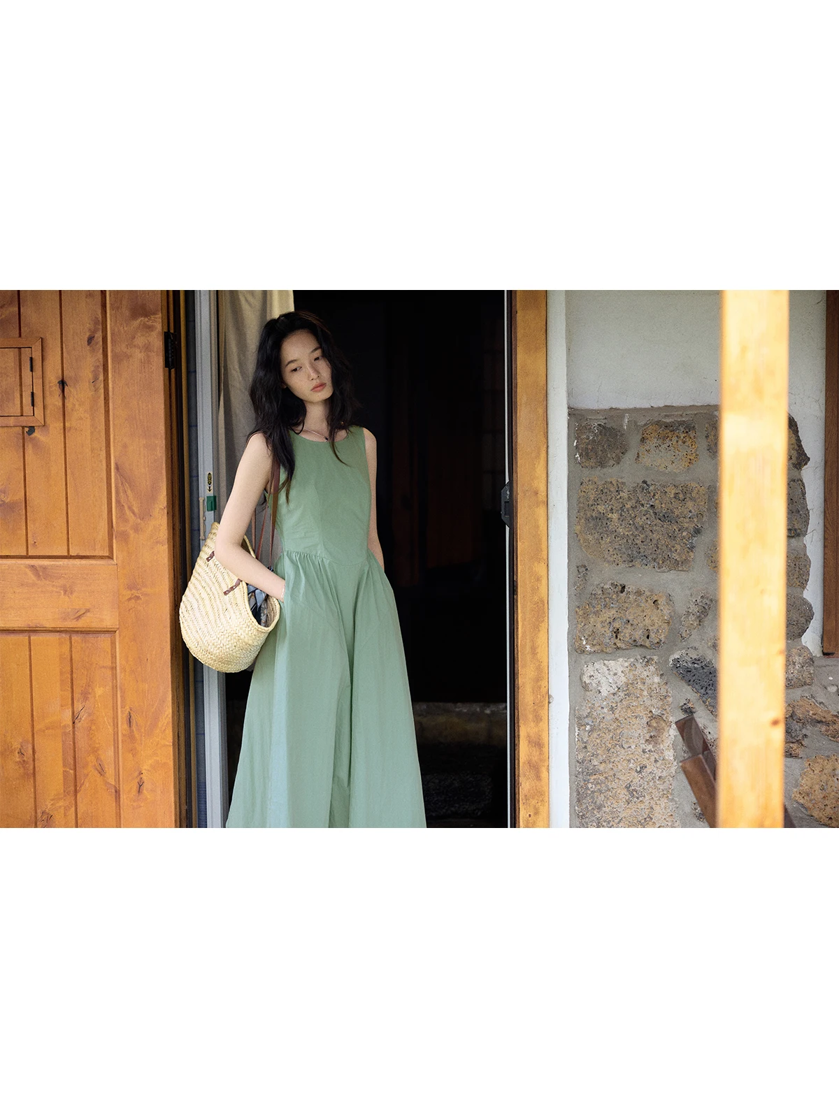 

Solighter Vintage round Ne Svel Dr Ele Waist Cinched Vest Dr Cotton Nylon Blend Mid-Length A-Line Skirt