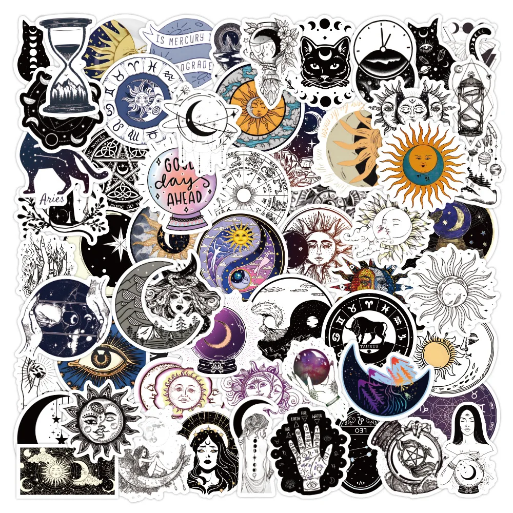 62Pcs Astrology Zodiac Graffiti Stickers Set Waterproof Mystical Celestial Decals for Laptop Phone Case Luggage Skateboard