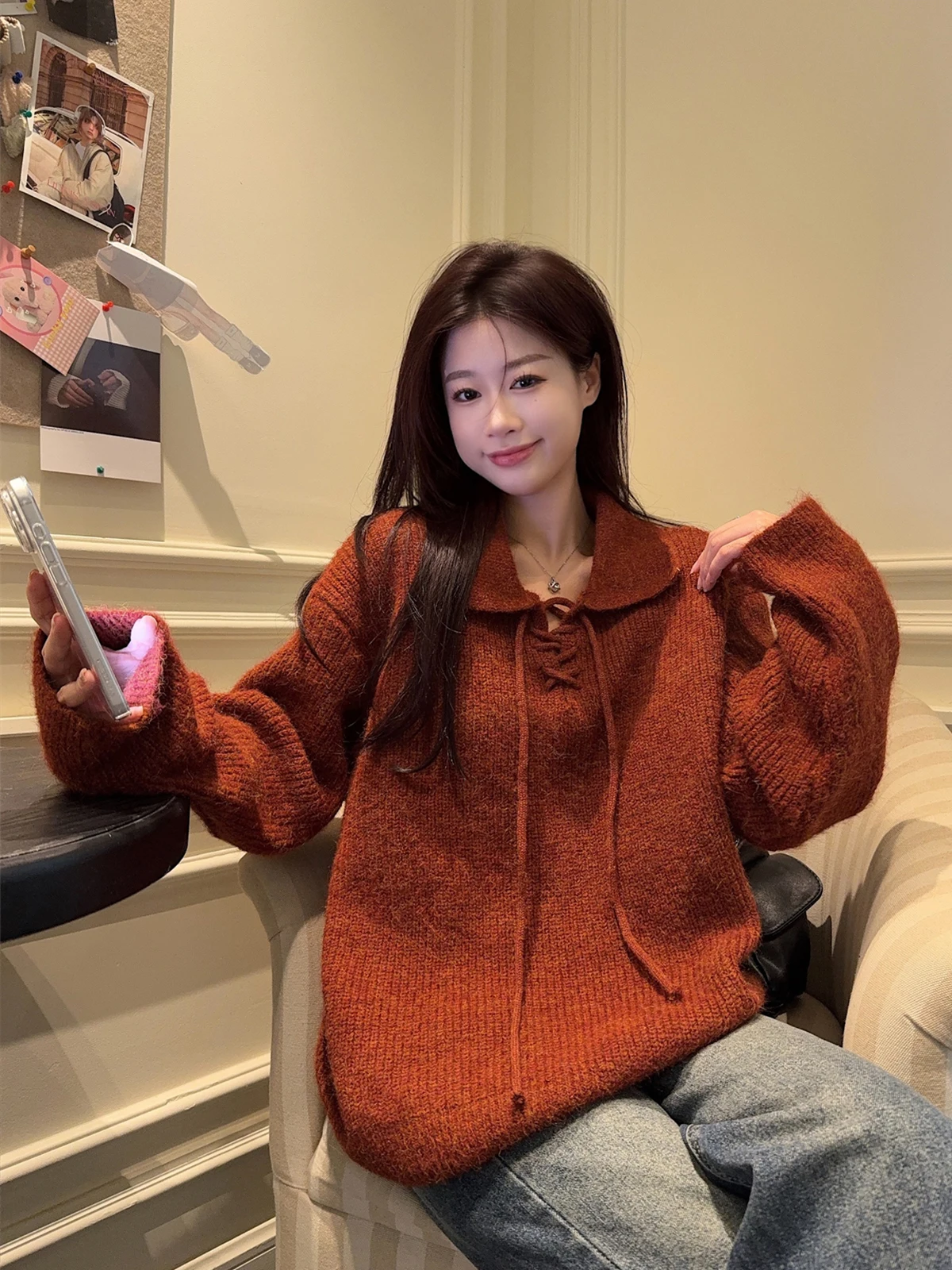 

Loose Long Sve Ne Knitted Sweater Soft Cozy Korean Sle Women's Faion Autumn Winter Warm Casual Knitwear