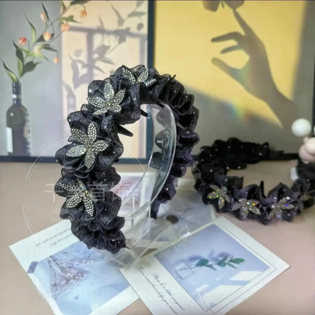 

Women Ladies New Fashion Popular Black Hair Clip Headdress Starry Sky Flowers Versatile Hairdband Female Headband Headwear