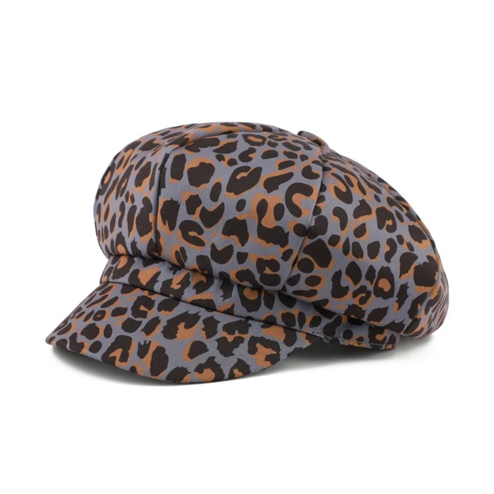 

Fashion Spot Leopard Print Octagonal Hat Polyester British Women Beret Y2K Korean Style Painter Hat Ladies