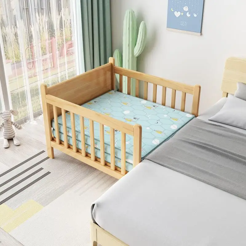 Solid wood bed Newborn small bed Multifunctional with guardrail Nordic simple small apartment folding