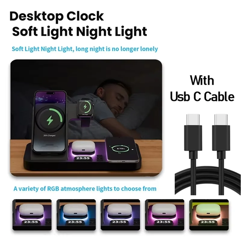 

RGB ночник, станция быстрой зарядки, беспроводное зарядное устройство для смартфона, беспроводное зарядное устройство, подставка для Pro Watch White-A