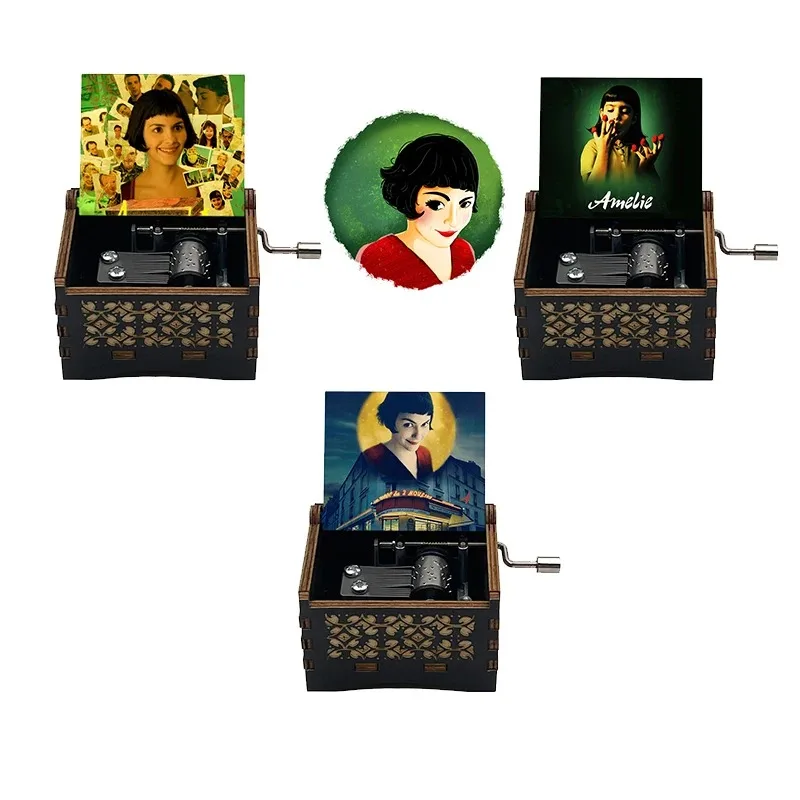 La Valse D'Amelie Wood Music Box, Hand Crank Musical Instrument with Melody Amelie Gift for Birthday Anniversary Christmas