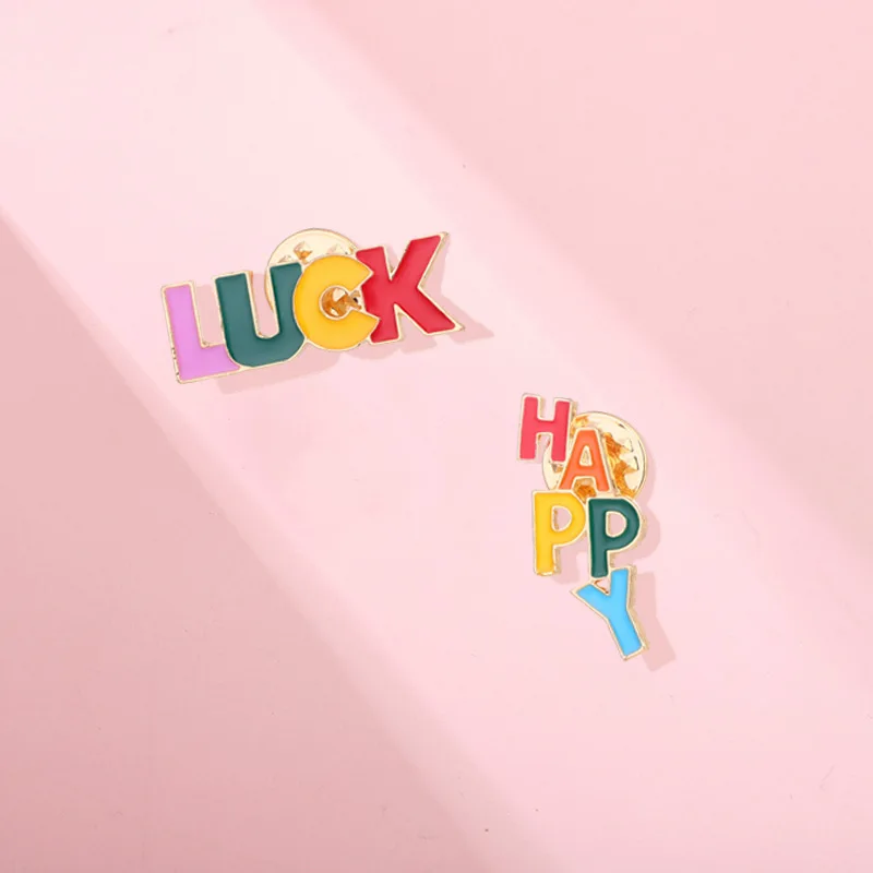 Lucky letter brooch English LUCK badge color blocked alloy clothes cute accessories creative foreign trade jewelry trend