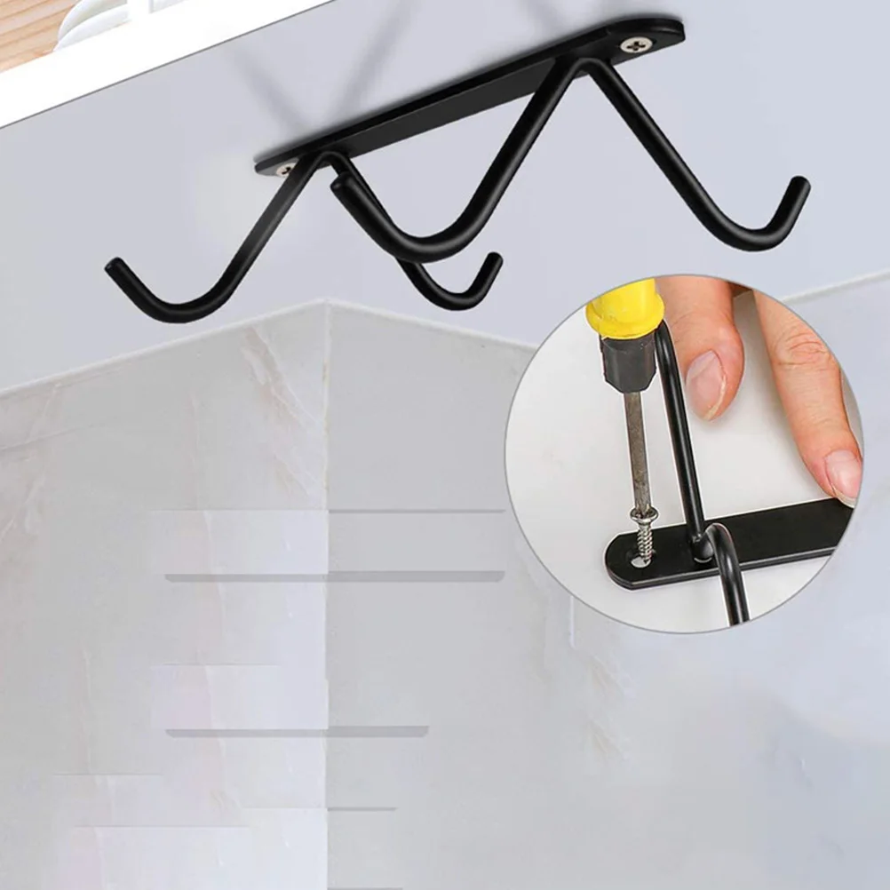 

1 set 1 Set Stainless Wall Hanging Hook Kitchen Storage Rack Mug Spoon Hanger Black Moisture Resistant Spatula Holder