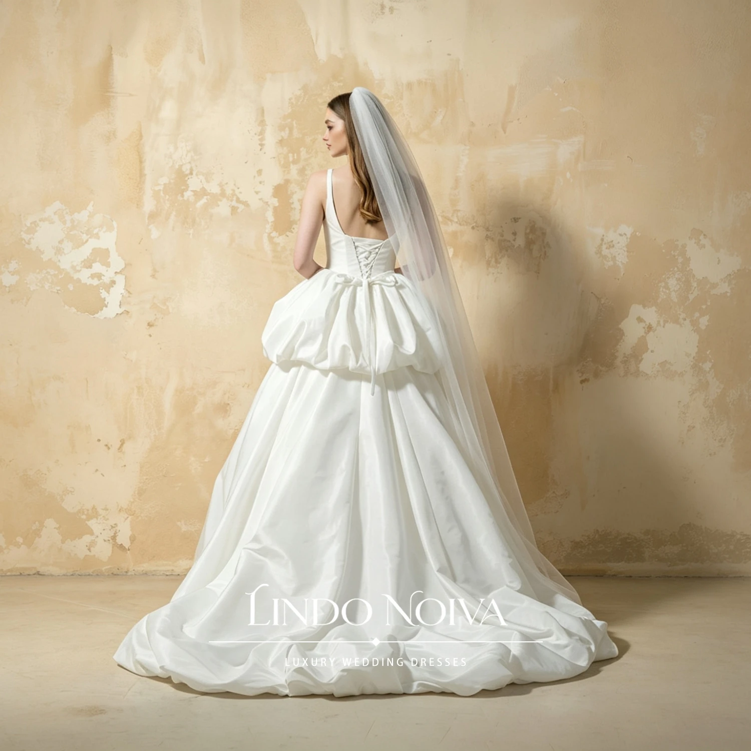 LINDO NOIVA Minimalist Strapless Satin Wedding Dress With Voluminous Layered Skirt Bridal Gown New Vestido De Novia