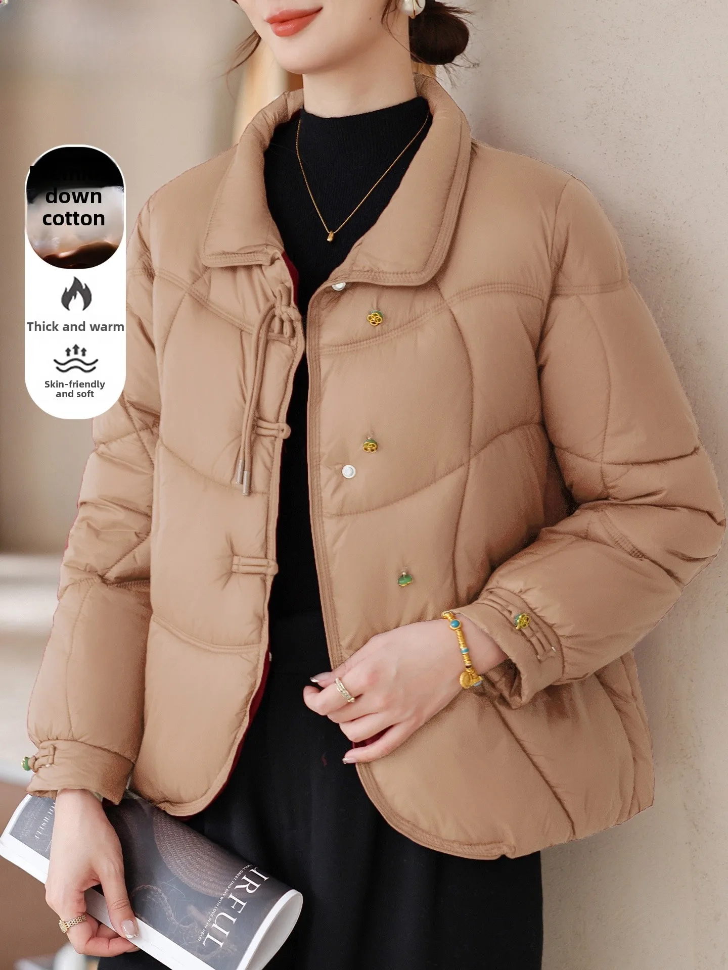 

Новая китайская зимняя хлопковая куртка: модное осенне-зимнее женское пальто с воротником-стойкой на пуговицах, теплая верхняя одежда