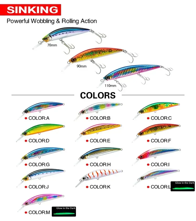 Minnow Lures Fishing Tackle Weight 16g 70mm Wobblers Trolling Bait for Perch Fish Sinking Hard Mino Baits Isca Artificial Lures