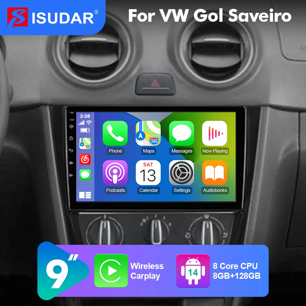 

2026 NEW! Android 14 Auto Radio Player For Volkswagen Gol Saveiro Voyage 2009-2016 Car Multimedia frame carplay AUTO 4G+WIFI 6