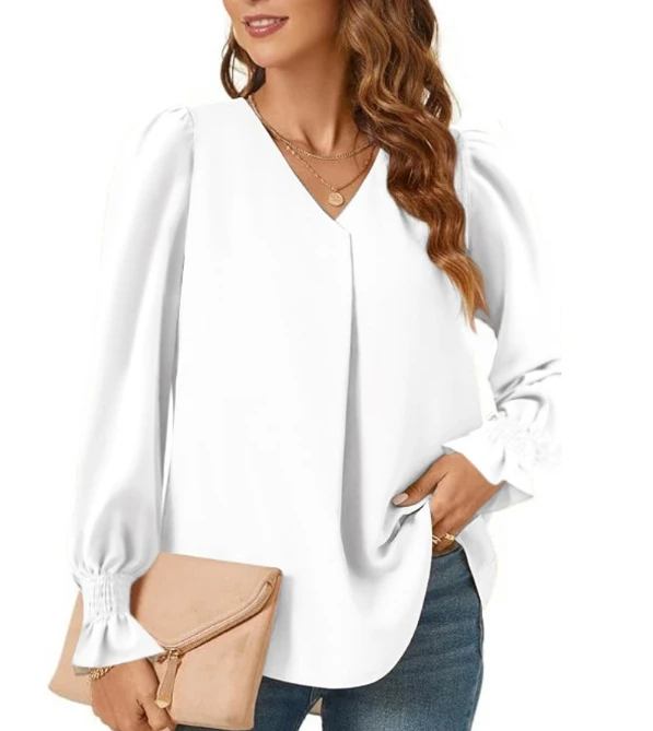 

2024 New Solid V-neck Long sleeved Shirt for Women