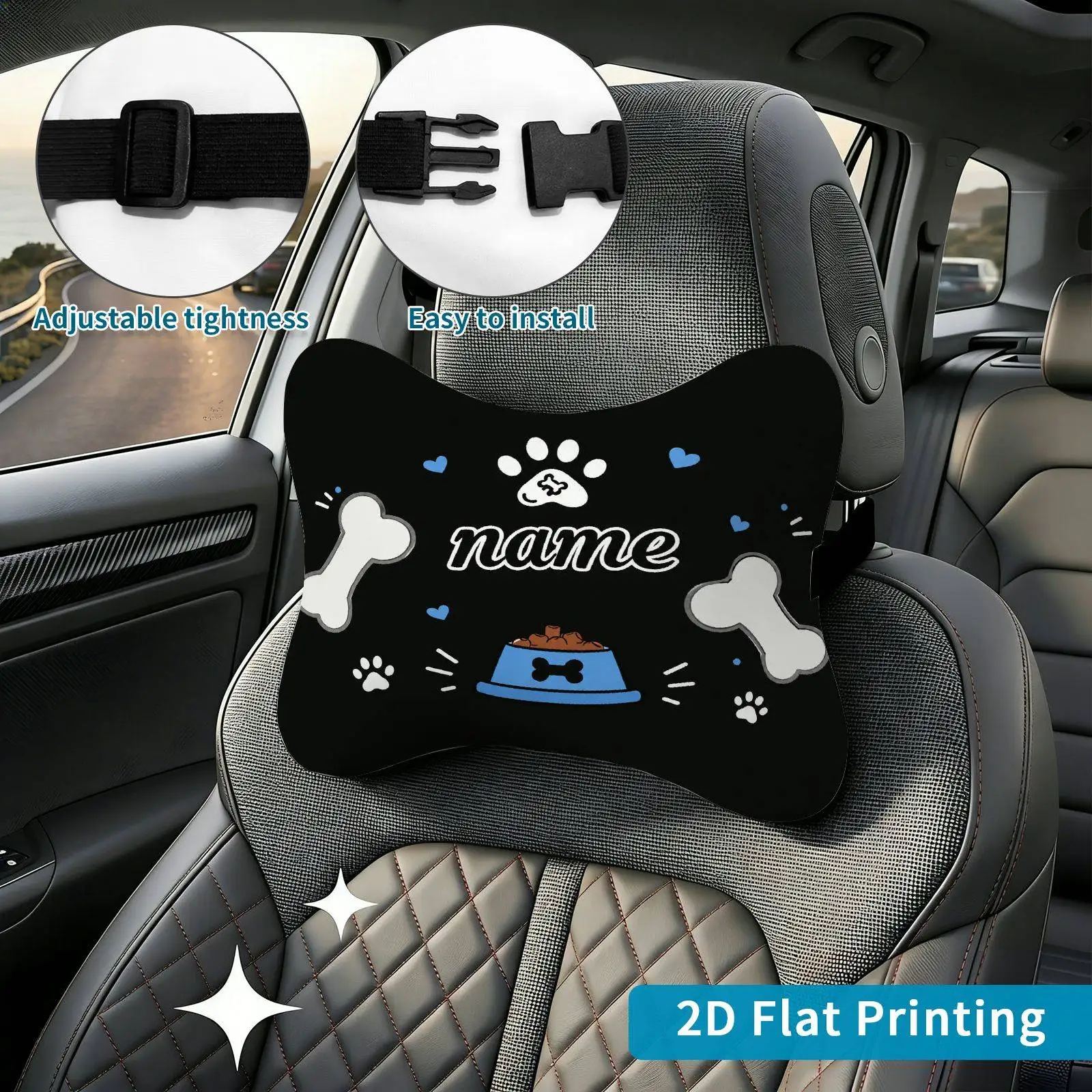 2pcs Dog Paw Bone Car Seat Headrest, Neck Support Cushion, Suitable For All Seasons Of Car Accessories, Dog Paw Bone Theme, Trav