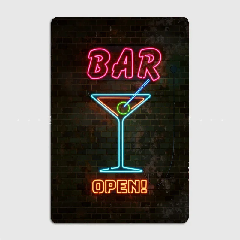 Bar Martini Glass Neon Sign Retro Posters Metal Sign Poster Bar Pub Bedroom Wall Home Decor Room Decoration