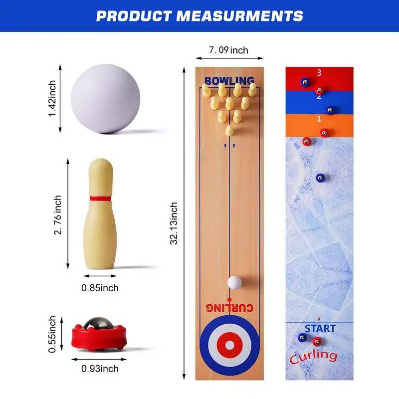 Portable 3 In 1 Table Top Shuffleboard Curling Game And Bowling Set Family Games For Kids Adults Indoor Outdoor Board Fun