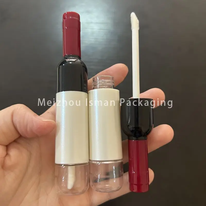 

50Pcs Plastic Cute Hollow Wine Bottle Shaped Lip Gloss Container Tube Refillable Unique Lipgloss Bottles With Wands Brush 12ml