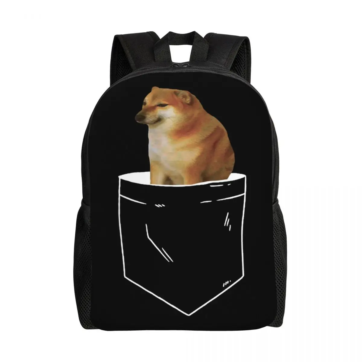 Cheems Pocket Travel Backpack Men Women School Computer Bookbag Shiba Inu Dog College Student Daypack Bags