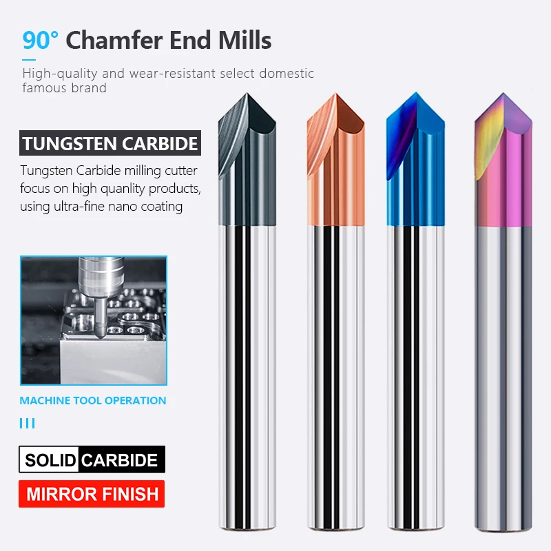 XCAN Chamfer Milling Cutter 2-12mm 90 Degree CNC Machine Router Bit Nano Blue Coated 2 Flutes Carbide End Mill Milling Tools