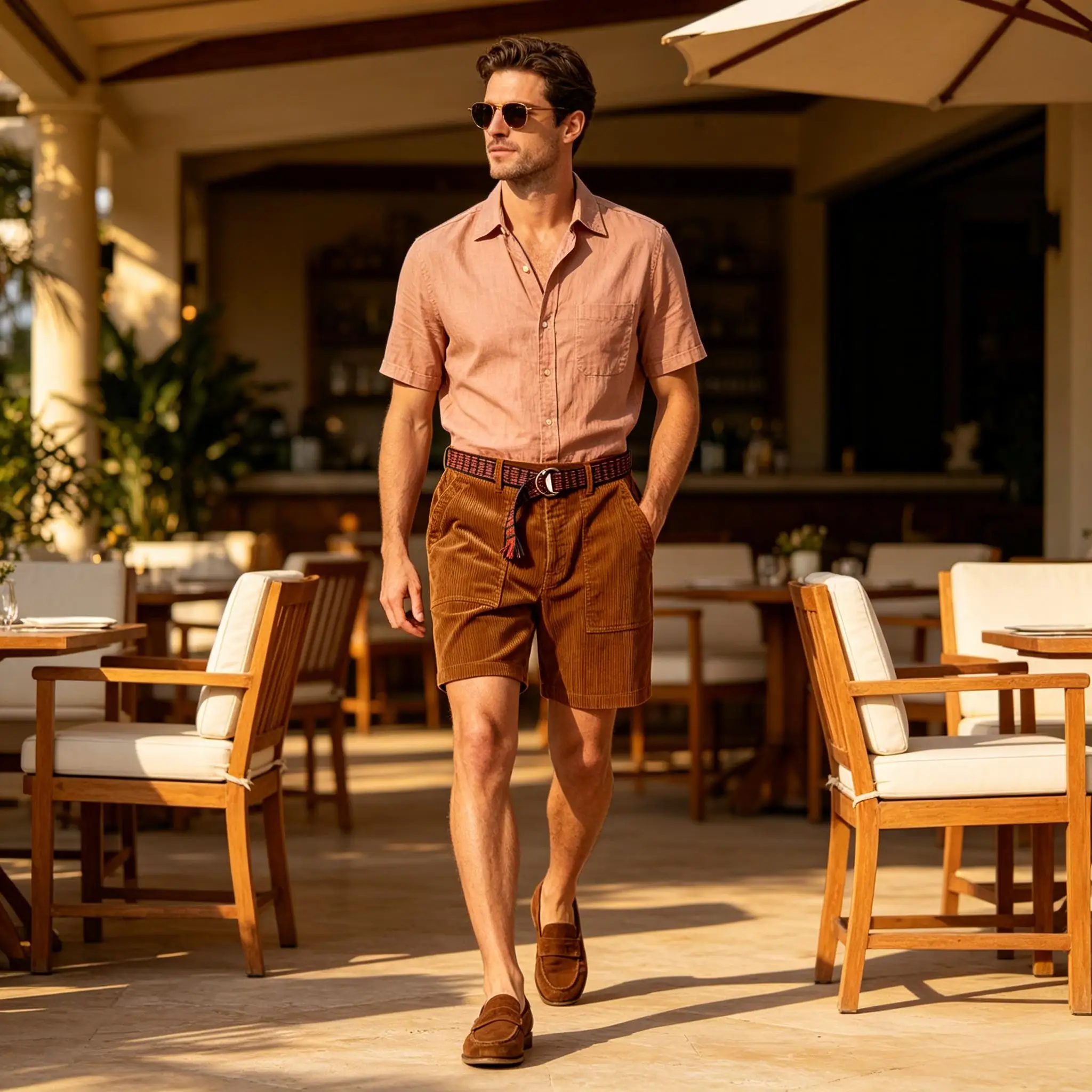 Men Corduroy Shorts Casual Elastic Waist Solid Color Short Pants with Pockets Streetwear Daily Outdoor Fashion Male Trousers