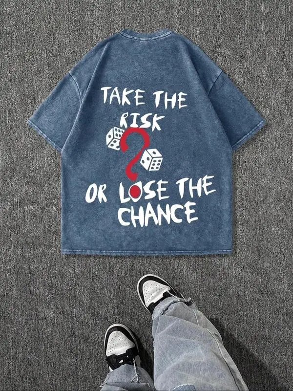 

Men's Vintage Dice Print Round Neck Tee, Regular Fit Casual Short Sleeve T-shirt for Summer, Men's Top for Daily Wear