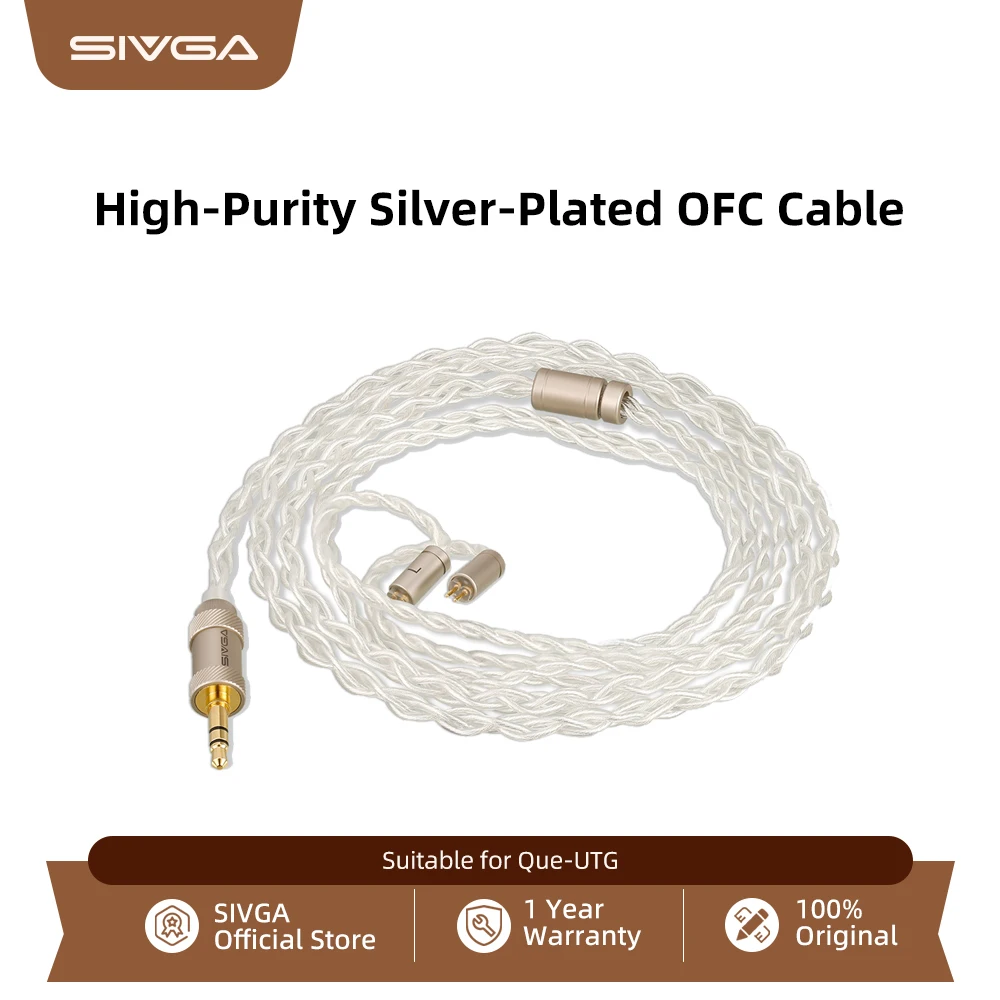 SIVGA الأصلي 0.78 مللي متر 2-pin عالية النقاء الفضة مطلي كابل OFC قابلة للتبديل التوصيل سماعة كابل ل Que UTG