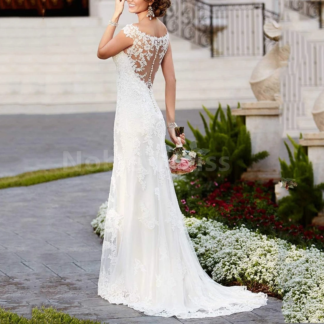 

Women's Beach Wedding Dresses for Bride Long Lace Wedding Bridal Gowns Customized