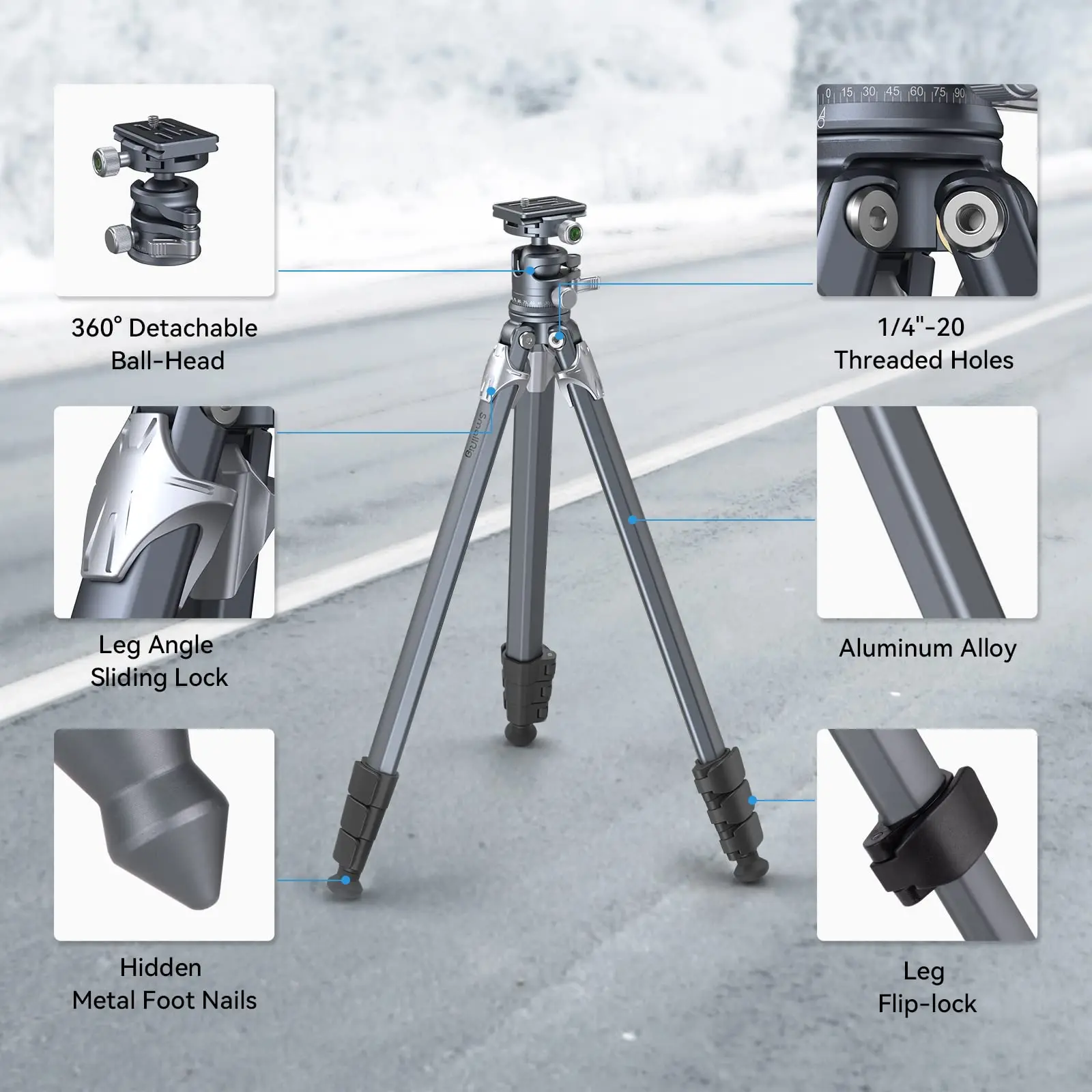 SmallRig AP-01 Aluminum Tripod Compact Lightweight Tripod Load Capacity 5-15kg for Camera Smartphone Telephoto Lens 3983