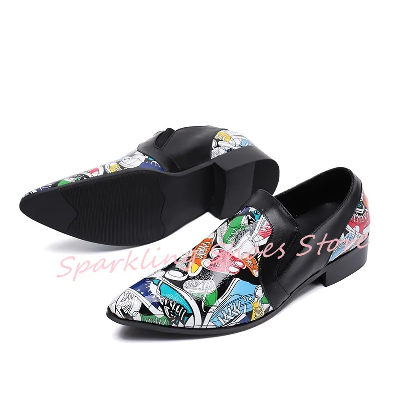 

Fashion Mixed Color Prints Male Business Dress Shoes Luxury Handmade Genuine Leather Loafers for Men Outside Leisure Shoes