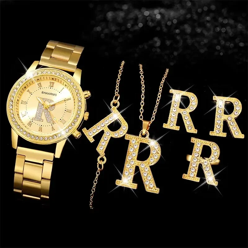 6pcs Women's Watch Letter Design Jewelry Fashion Quartz Watch Women's Casual Set Clock